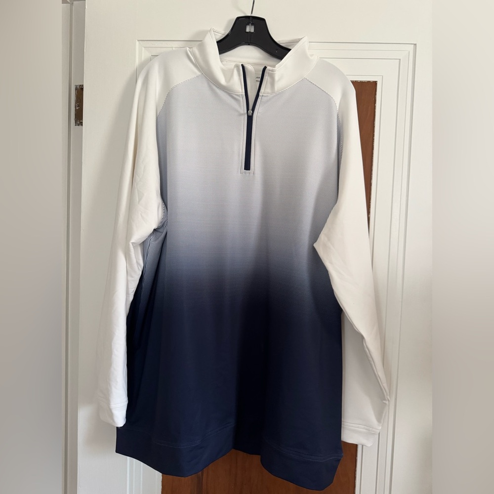 Peter Millar White and Navy Quarter-Zip Pullover